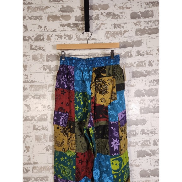 Rising International Hippie Festival Patchwork Joggers Size Medium Boho Celestia - Picture 7 of 16